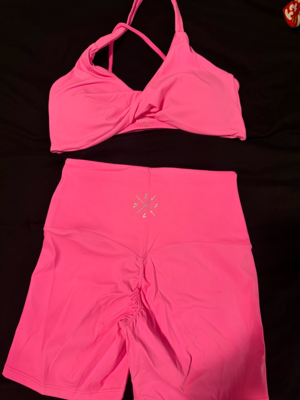 Neon Pink Workout Set - Cropped Sports Bra & High-Waist Shorts